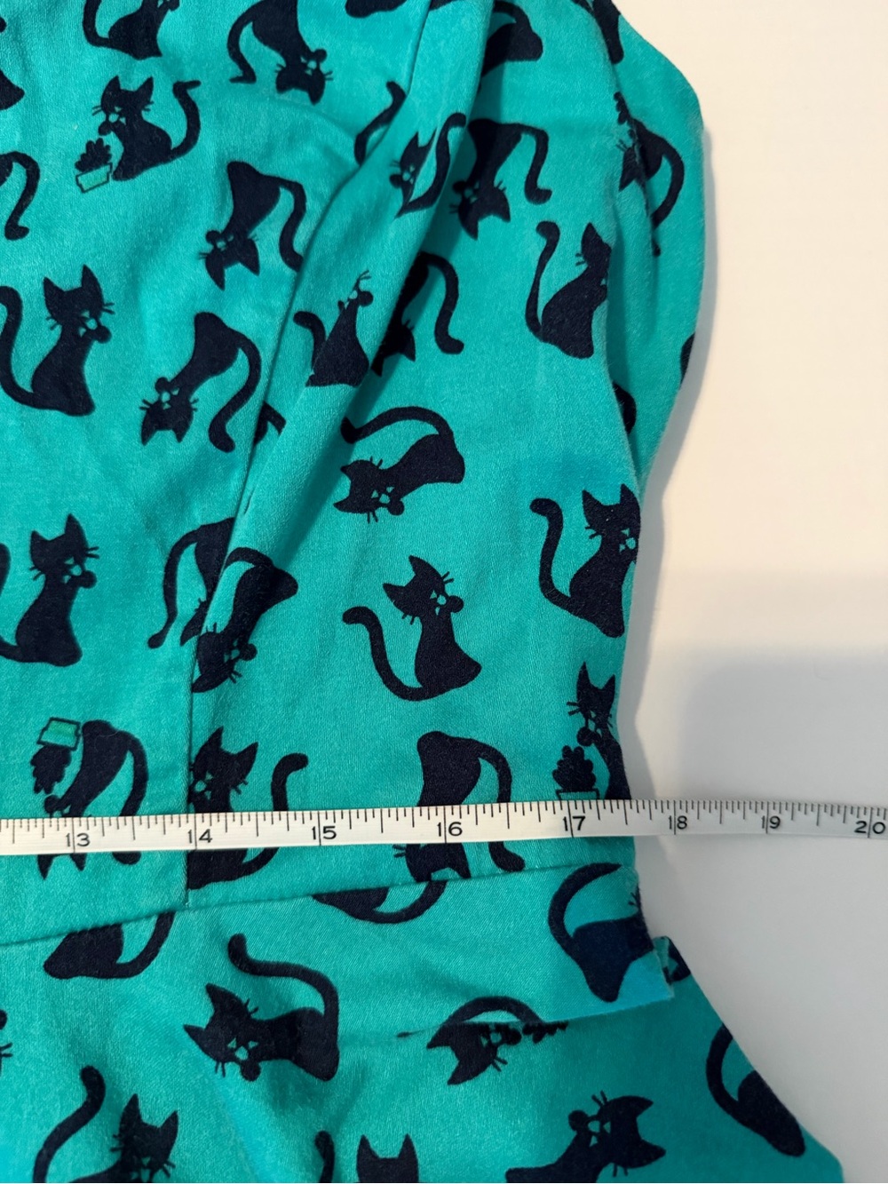 Ixia ModCloth Teal Black Cat Print Vintage Style Dress Retro Pinup rockabilly - Picture 7 of 9